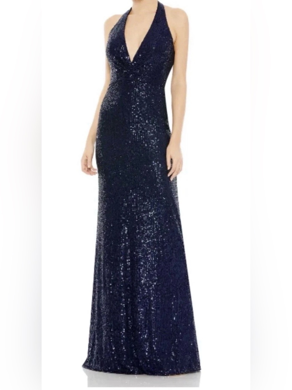 MAC DUGGAL SEQUIN NAVY HALTER GOWN DRESS Size 24 Navy Style 11277 BNWT